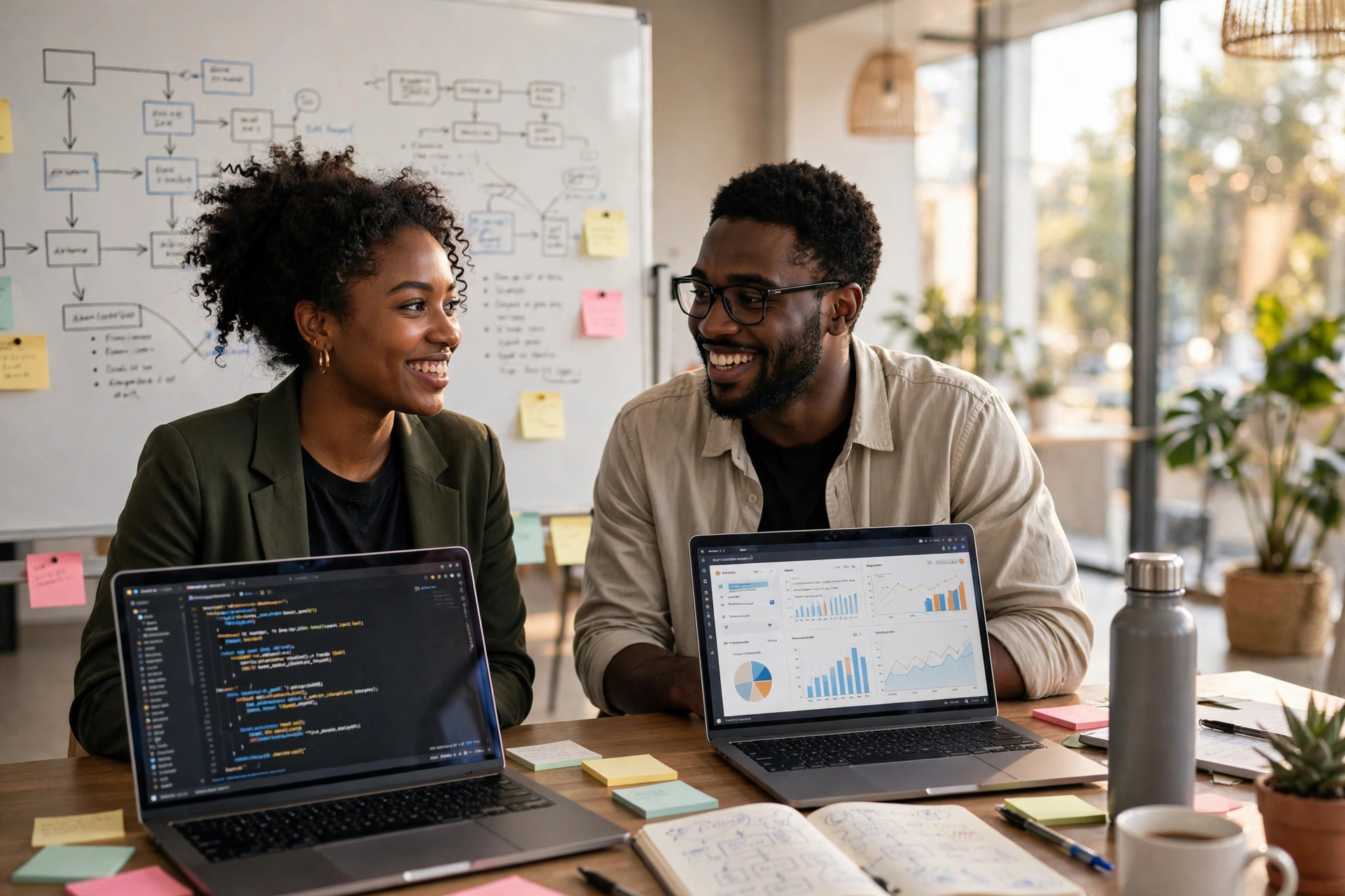 African engineers building AI systems together in a bright studio