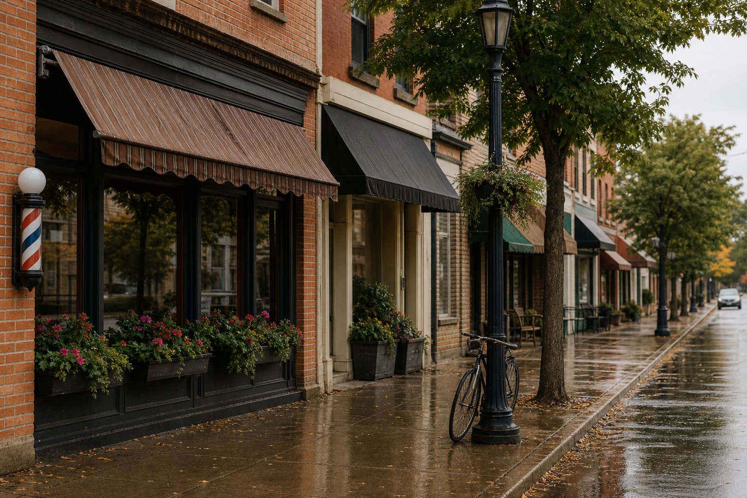 Independent storefronts on a small-town Ontario main street