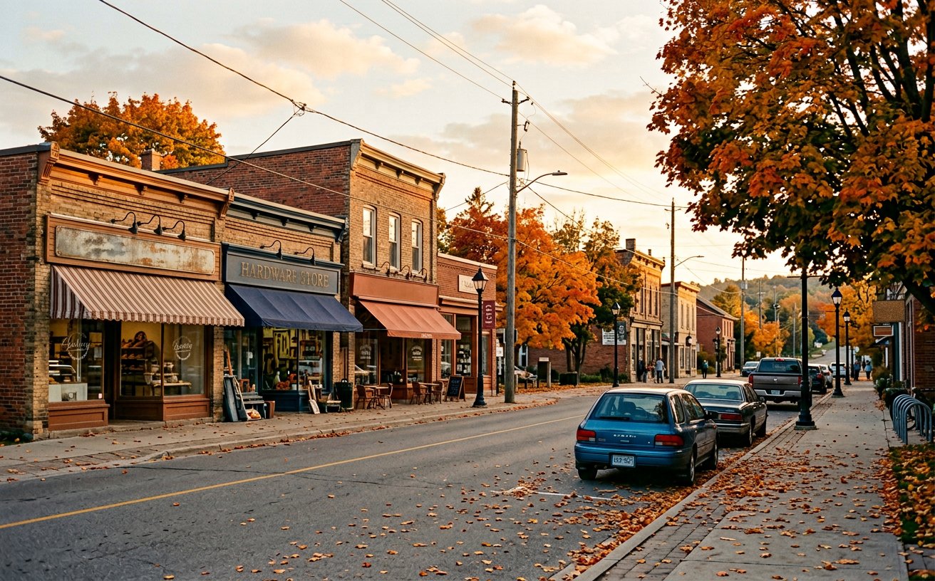 Small storefronts along an Ontario main street