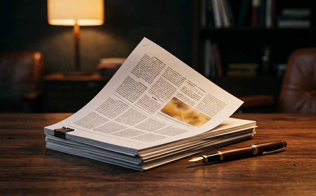 Briefing documents and a pen on a desk